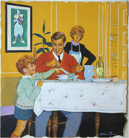 The Little Boy Who Shared His Daddy's Supper (Original) (Signed) by Jesus Blasco at The Illustration Art Gallery