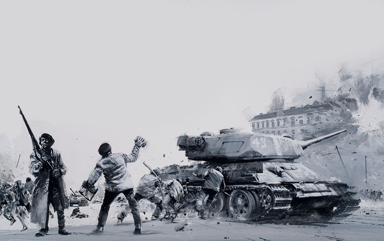 Hungarian Uprising: Tank Fires a Shell (Original) art by Other Military Art (Coton) at The Illustration Art Gallery