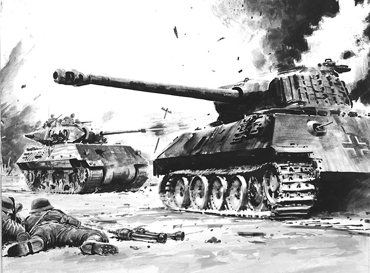 Tank Battle (Original) by Other Military Art (Coton) at The Illustration Art Gallery