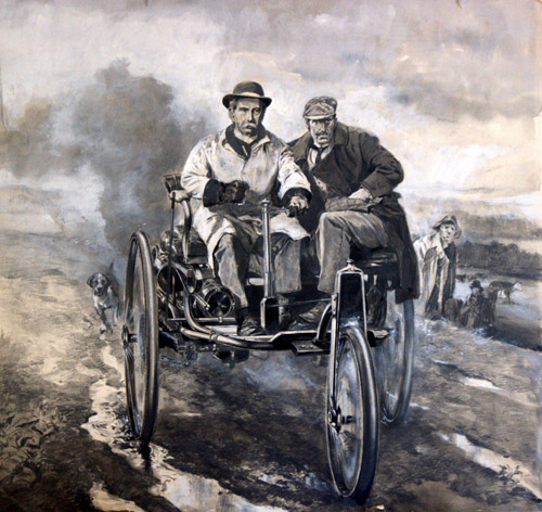 They Made Headlines: Birth of the Motor Car (Original) by Neville Dear at The Illustration Art Gallery