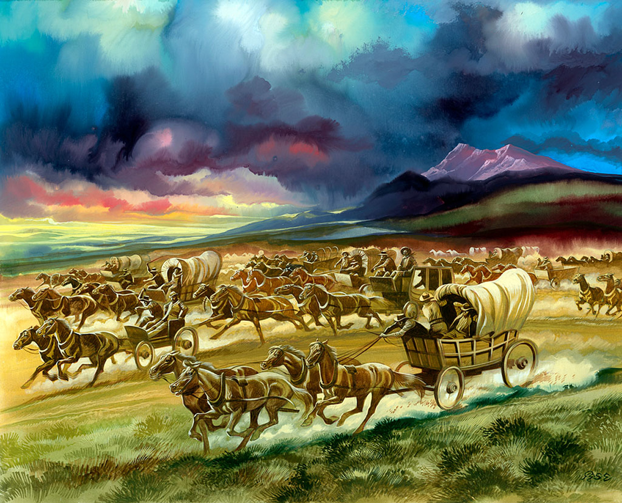 Western Land Race (Original) (Signed) art by The Winning of the West (Ron Embleton) at The Illustration Art Gallery
