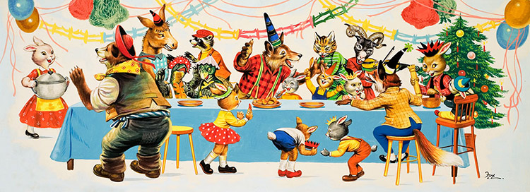 Brer Rabbit's Christmas Party (Original) (Signed) by Henry Fox at The Illustration Art Gallery