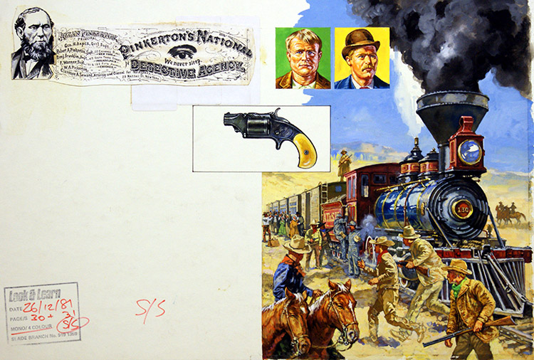 Butch Cassidy and the Sundance Kid hold up a train (Original) by Harry Green Art at The Illustration Art Gallery