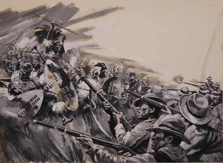 Zulu Massacre at Blood River (Original) by Harry Green Art at The Illustration Art Gallery