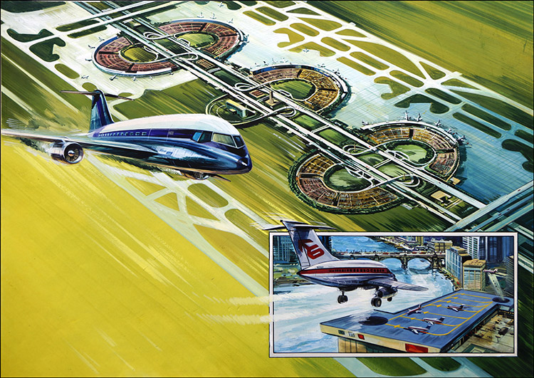 Airports Then - Now and in the Future (Original) by Air (Wilf Hardy) at The Illustration Art Gallery
