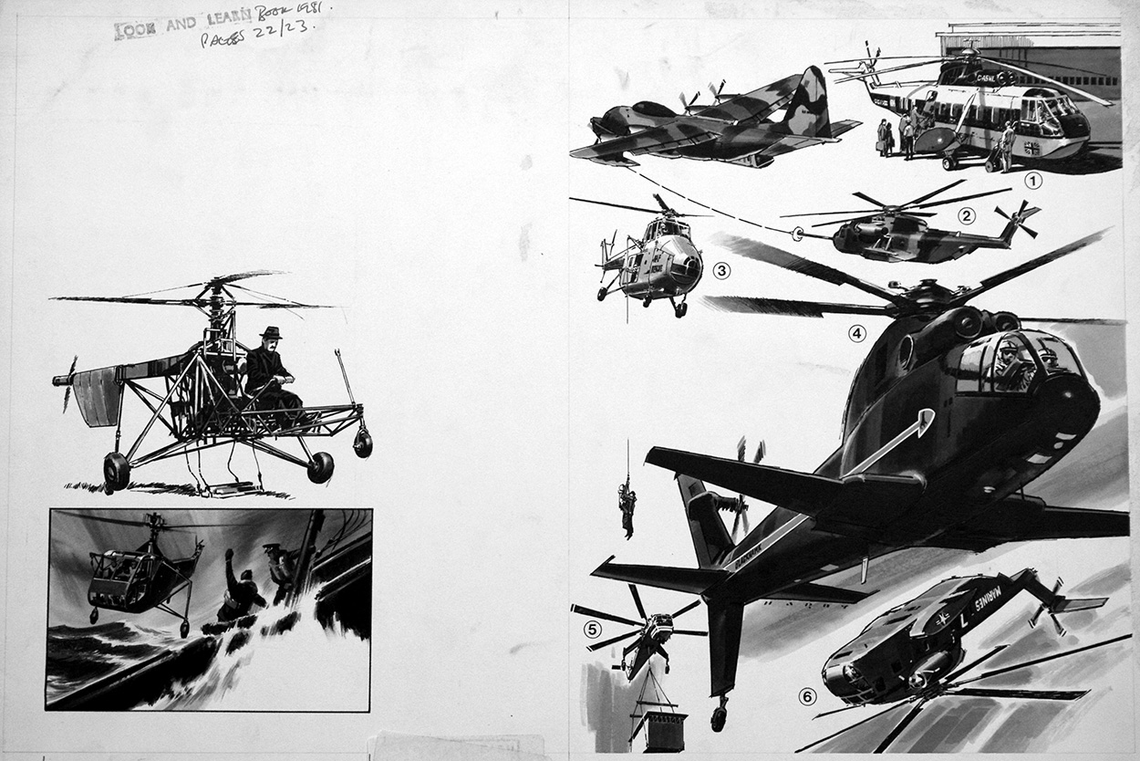 Sikorski and the History of the Helicopter (Original) (Signed) art by Air (Wilf Hardy) at The Illustration Art Gallery