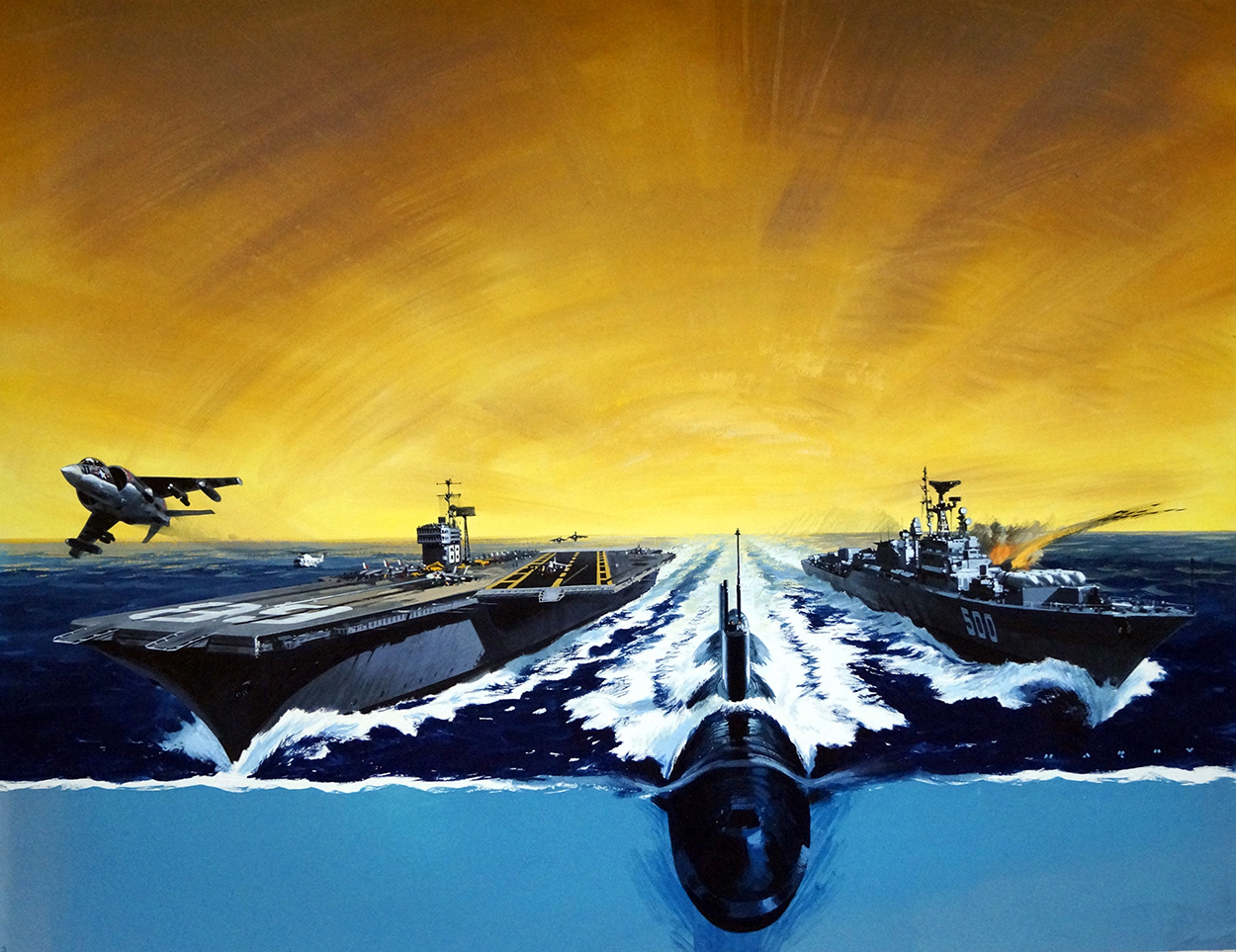 Defence at Sea (Original) (Signed) art by Sea (Wilf Hardy) at The Illustration Art Gallery