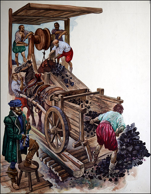 Coal Mining in Tudor Times 1 (Original) (Signed) by British History (Peter Jackson) at The Illustration Art Gallery