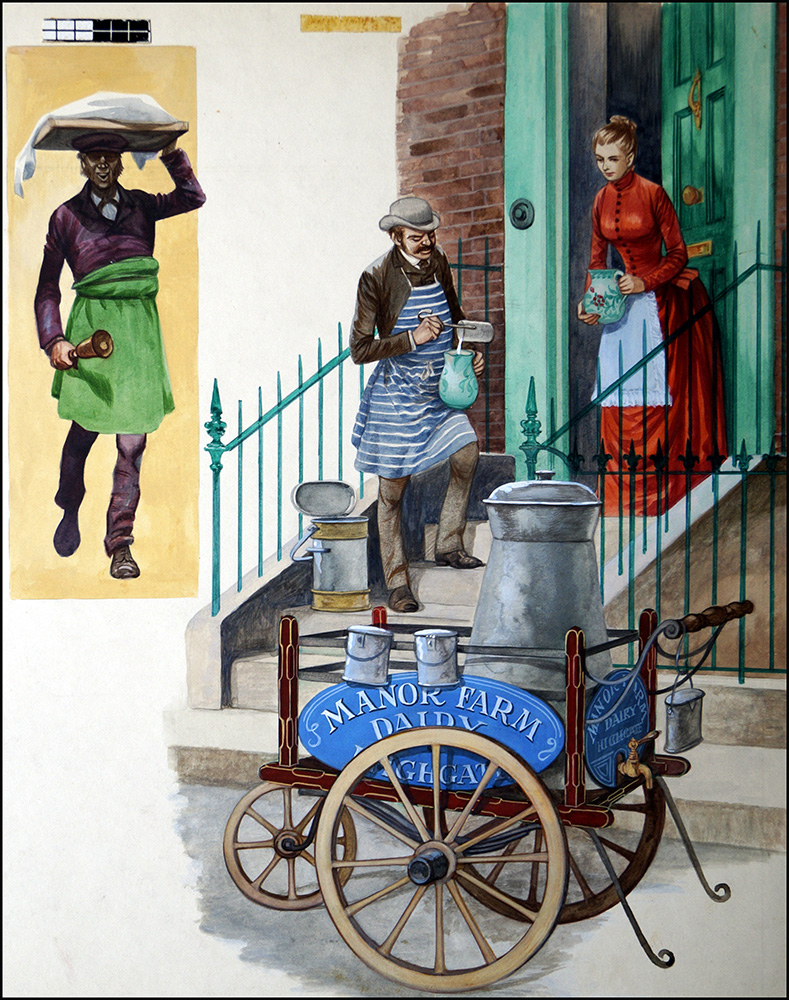 Victorian Trades The Muffin Man and the Milkman (Original) art by British History (Peter Jackson) at The Illustration Art Gallery