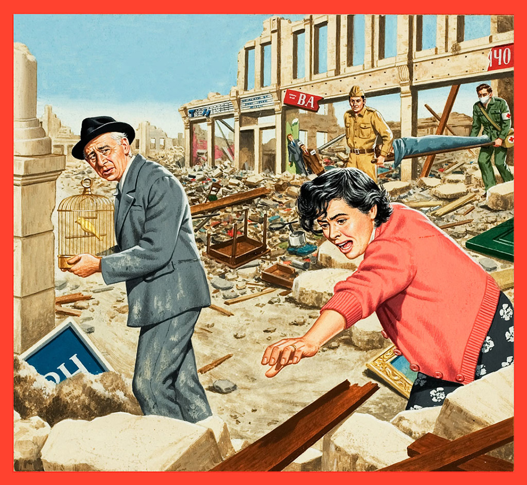 The Skopje earthquake 26th July, 1963 (Original) art by John Keay Art at The Illustration Art Gallery