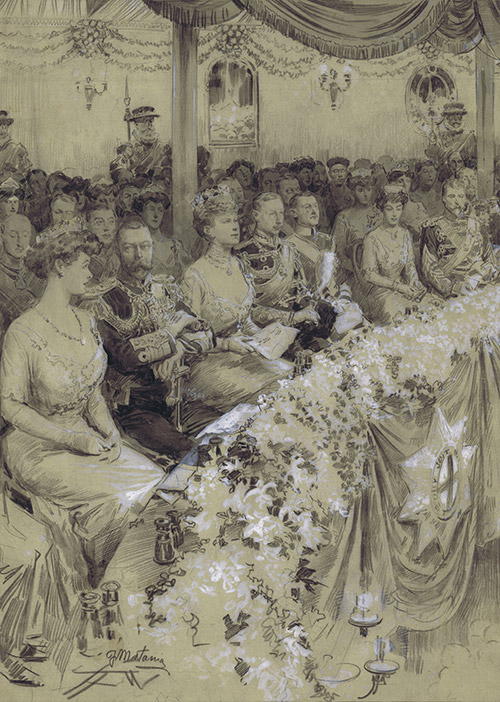 King George V and Queen Mary at the Opera 1911 (Original) (Signed) by Royalty (Matania) at The Illustration Art Gallery