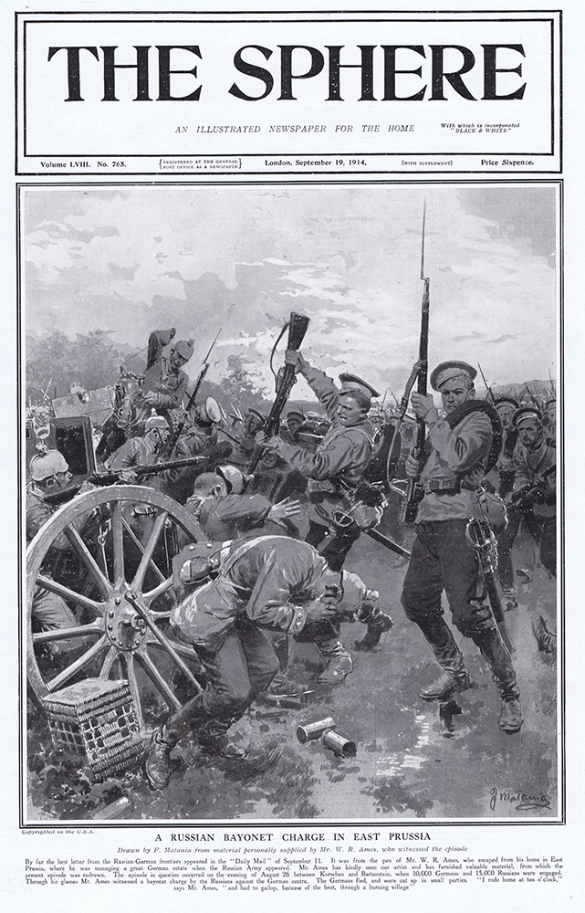 A Russian Bayonet Charge in East Prussia  (original cover page The Sphere 1914) (Print) art by 1914 (Matania original prints) at The Illustration Art Gallery