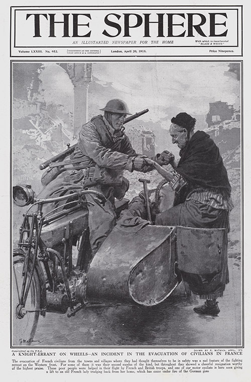 An Incident in the Evacuation of Civilians in France 1918  (original cover page) (Print) by 1918 (Matania original prints) at The Illustration Art Gallery