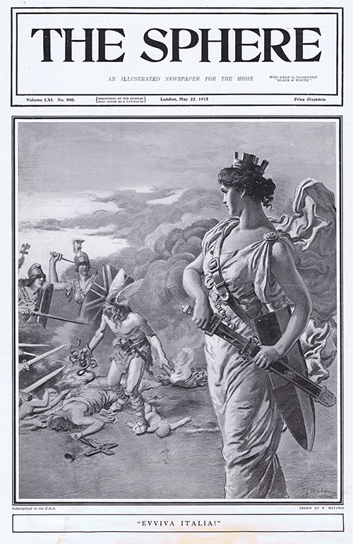 Evviva Italia  (original cover page The Sphere 1915) (Print) by 1915 (Matania original prints) at The Illustration Art Gallery