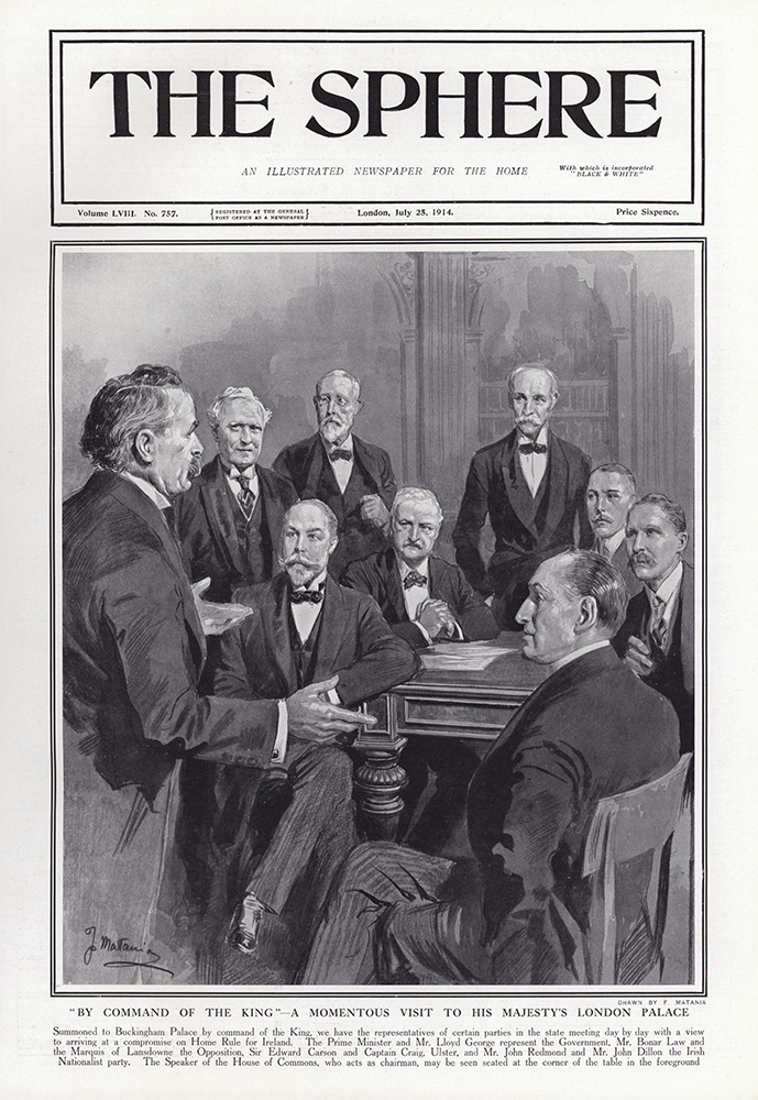 By Command of the King, A meeting to discuss Irish Home Rule (original cover page 1914) (Print) art by 1914 (Matania original prints) at The Illustration Art Gallery