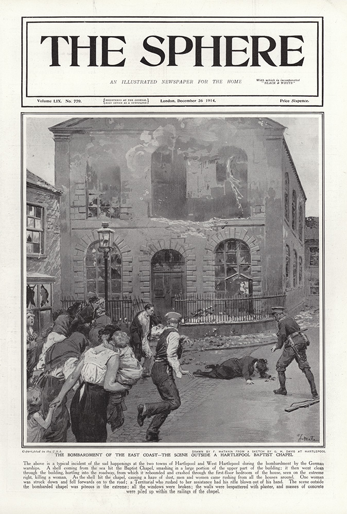 The Bombardment of Hartlepool 1914  (original cover page The Sphere 1914) (Print) art by 1914 (Matania original prints) at The Illustration Art Gallery