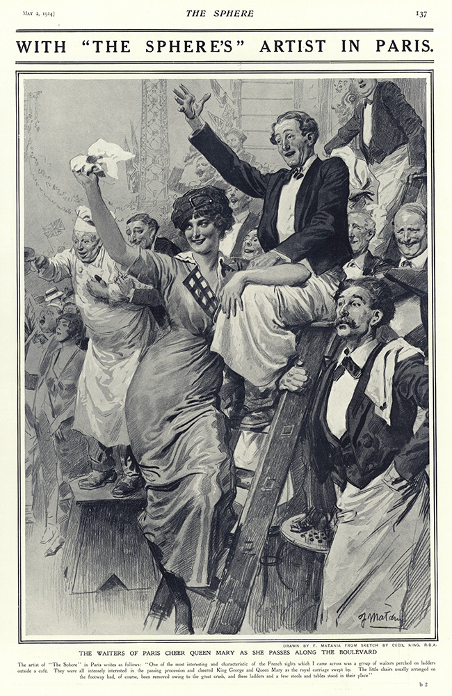 Paris 1914 The Visit of King George and Queen Mary  (original cover page The Sphere 1914) (Print) art by 1914 (Matania original prints) at The Illustration Art Gallery