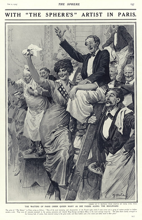 Paris 1914 The Visit of King George and Queen Mary  (original cover page The Sphere 1914) (Print) by 1914 (Matania original prints) at The Illustration Art Gallery