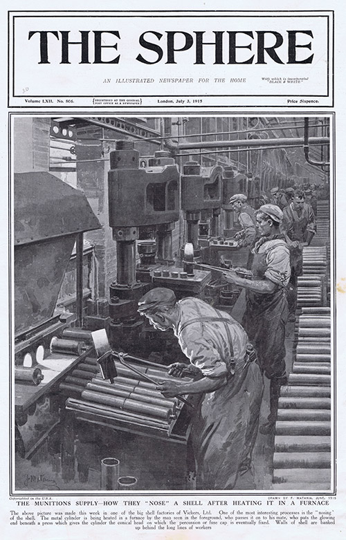 The Munitions Supply in 1915  (original cover page The Sphere 1915) (Print) by 1915 (Matania original prints) at The Illustration Art Gallery