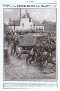 Entry of French Troops into Belgium 1914  (original page The Sphere 1914) (Print)