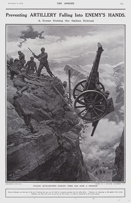 Italian Artillerymen in 1917  (original cover page The Sphere 1917) (Print) by 1917 (Matania original prints) at The Illustration Art Gallery