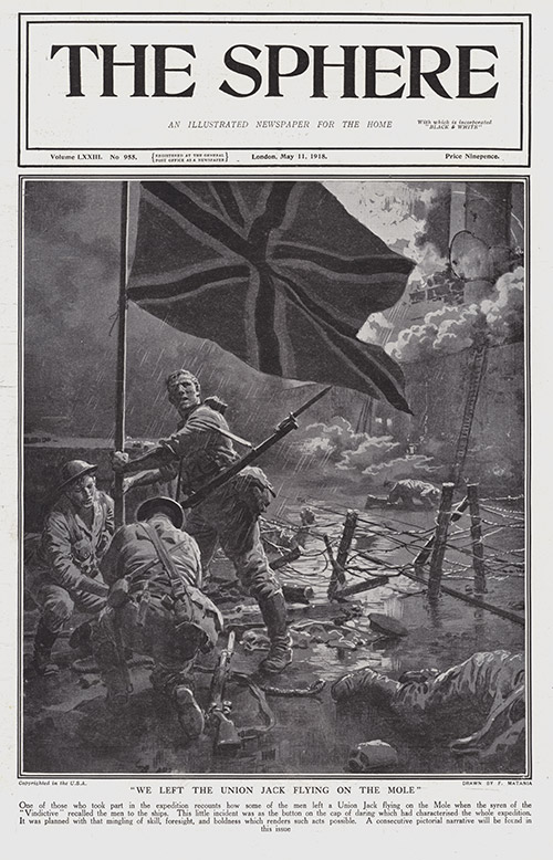 We Left The Union Jack Flying on the Mole (original cover page The Sphere 1918) (Print) by 1918 (Matania original prints) at The Illustration Art Gallery