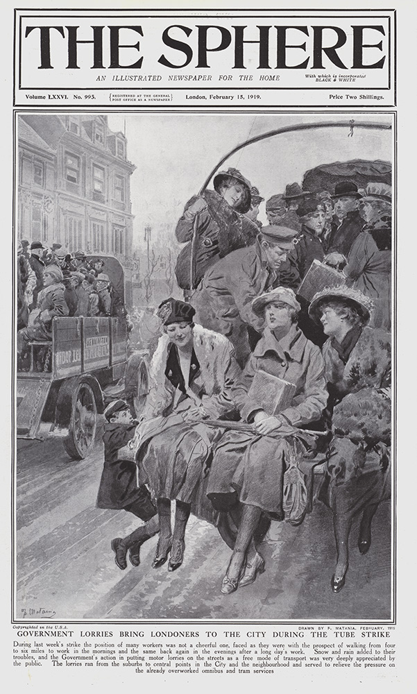 The Tube Strike in London 1919 (original cover page The Sphere 1919) (Print) art by 1919 (Matania original prints) at The Illustration Art Gallery
