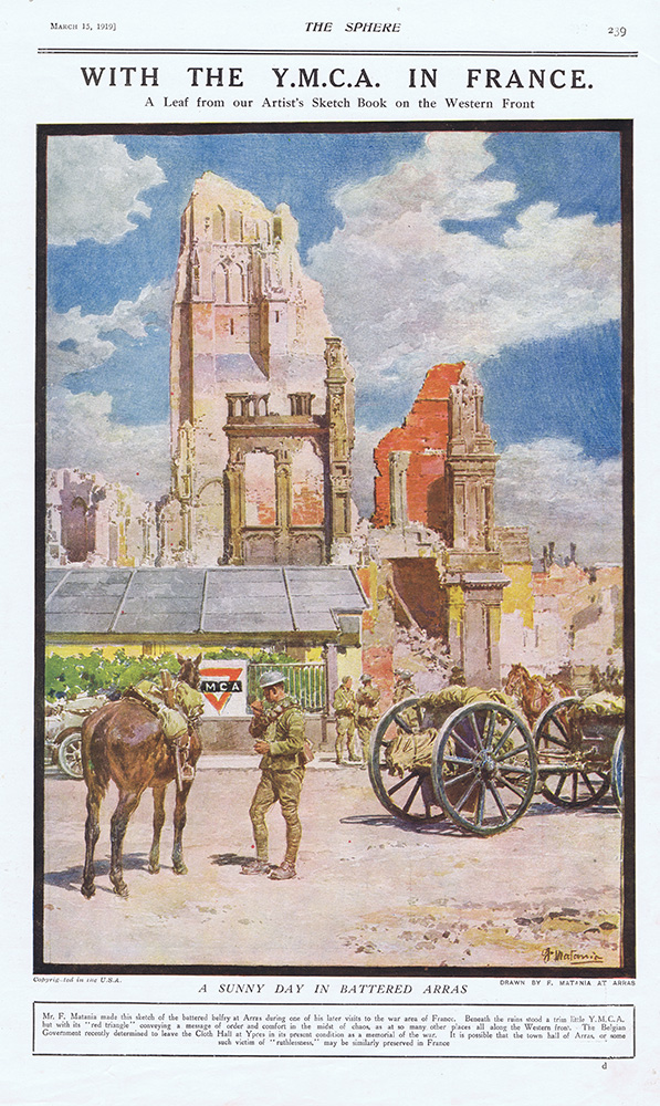 A Sunny Day in Battered Arras  (original page from The Sphere dated 1919) (Print) art by 1919 (Matania original prints) at The Illustration Art Gallery