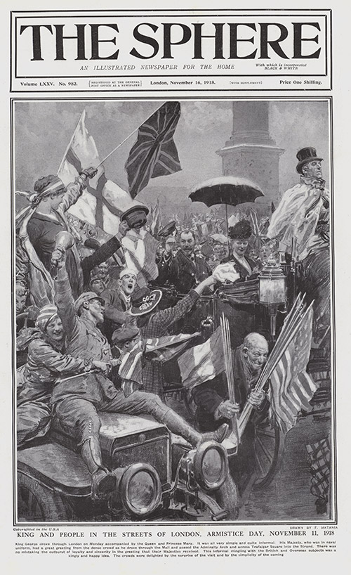 Armistice Day November 11th  (original cover page from The Sphere dated 1918) (Print) by 1918 (Matania original prints) at The Illustration Art Gallery
