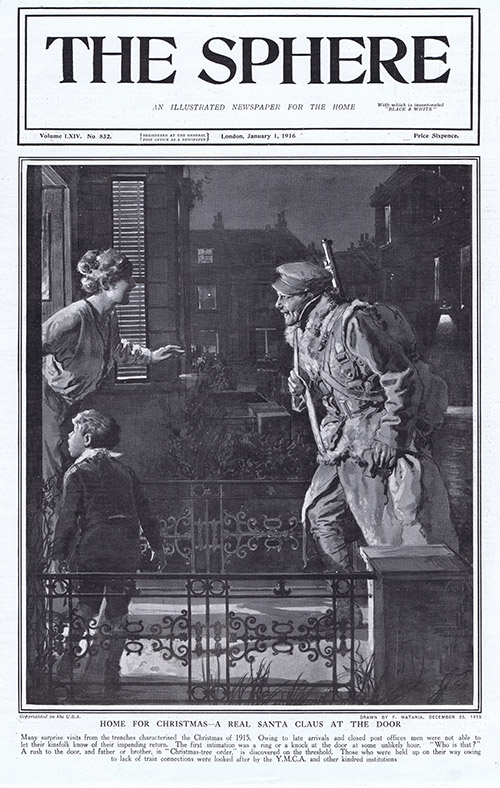 Home for Christmas 1916   (original cover page The Sphere 1916) (Print) by 1916 (Matania original prints) at The Illustration Art Gallery