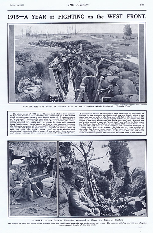 Cold Conditions in the Trenches  (original page The Sphere 1916) (Print) by 1916 (Matania original prints) at The Illustration Art Gallery