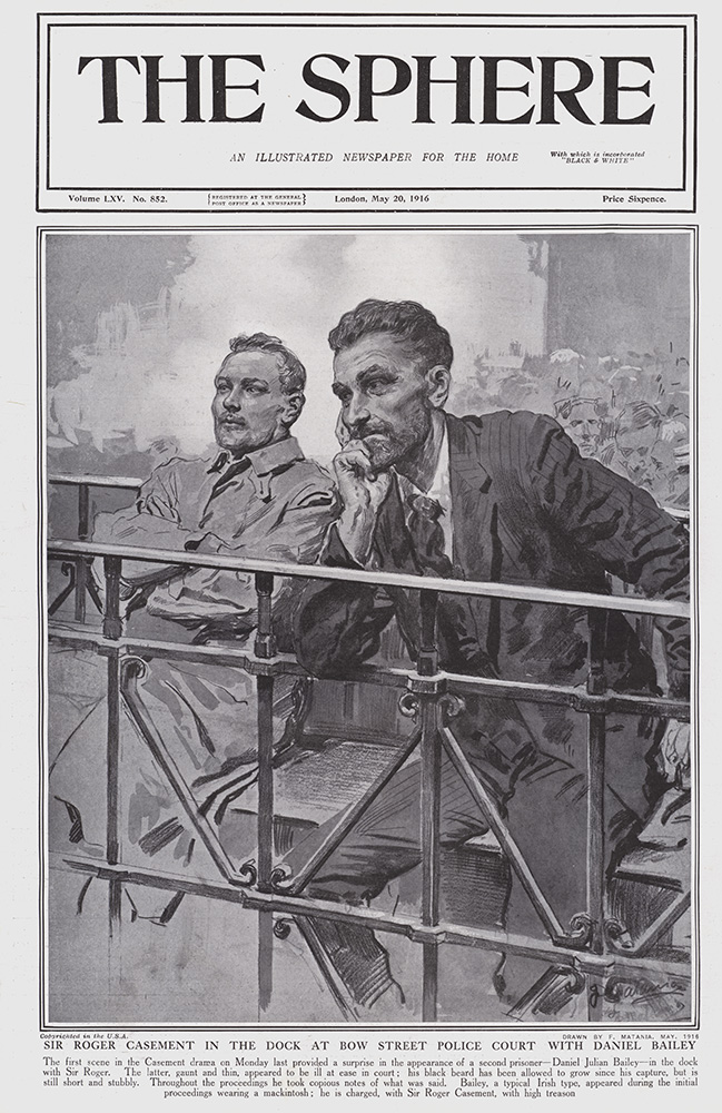 Sir Roger Casement at Bow Street Court 1916  (original cover page The Sphere 1916) (Print) art by 1916 (Matania original prints) at The Illustration Art Gallery