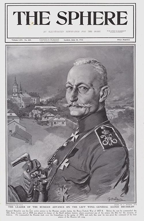 General Alexei Brussilov 1916  (original cover page The Sphere 1916) (Print) by 1916 (Matania original prints) at The Illustration Art Gallery
