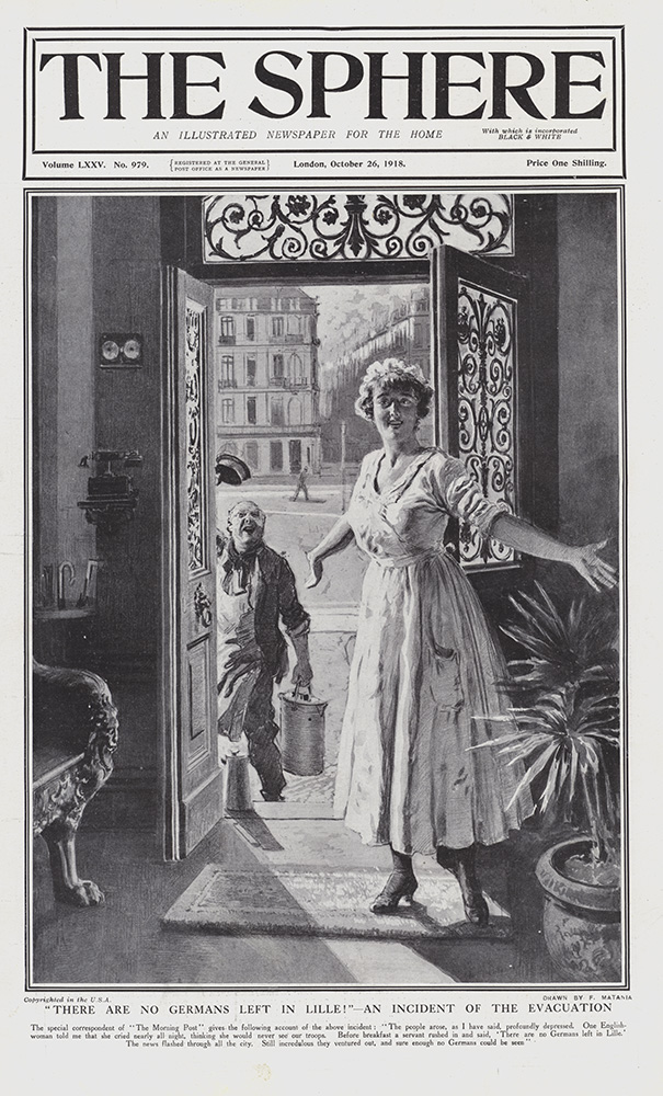 'There are no Germans left in Lille'  (original cover page from The Sphere 1918) (Print) art by 1918 (Matania original prints) at The Illustration Art Gallery