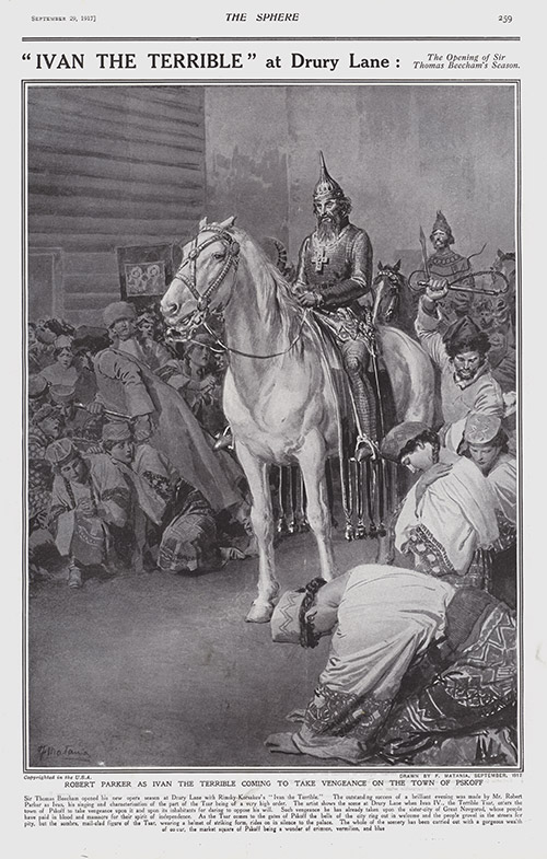 Ivan the Terrible at Drury Lane in 1917  (original cover page The Sphere 1917) (Print) by 1917 (Matania original prints) at The Illustration Art Gallery