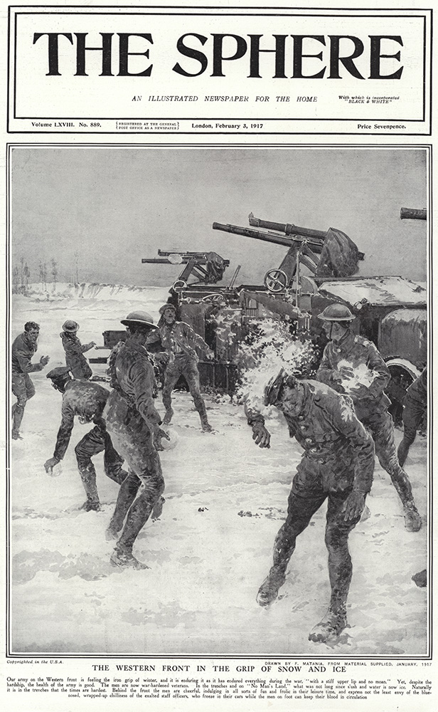 The Western Front in the Grip of Snow and Ice 1917  (original cover page The Sphere 1917) (Print) art by 1917 (Matania original prints) at The Illustration Art Gallery