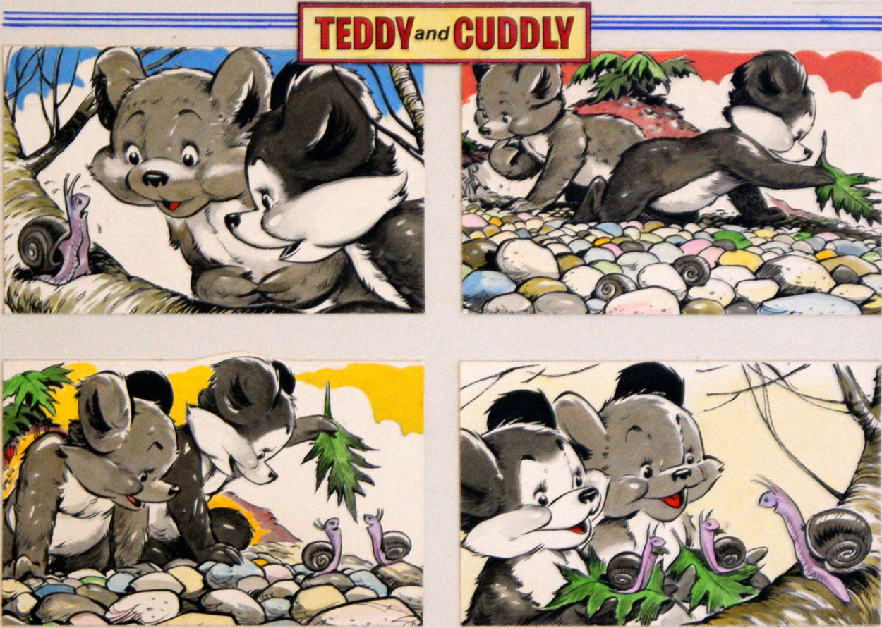 Teddy and Cuddly and Snails (Original) art by Hugh McNeill Art at The Illustration Art Gallery