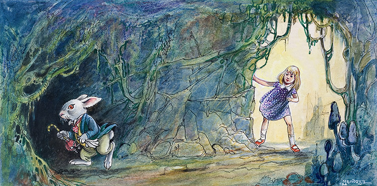 Alice Follows White Rabbit: Alice in Wonderland 05 (Original) (Signed) by Alice in Wonderland (Mendoza) at The Illustration Art Gallery