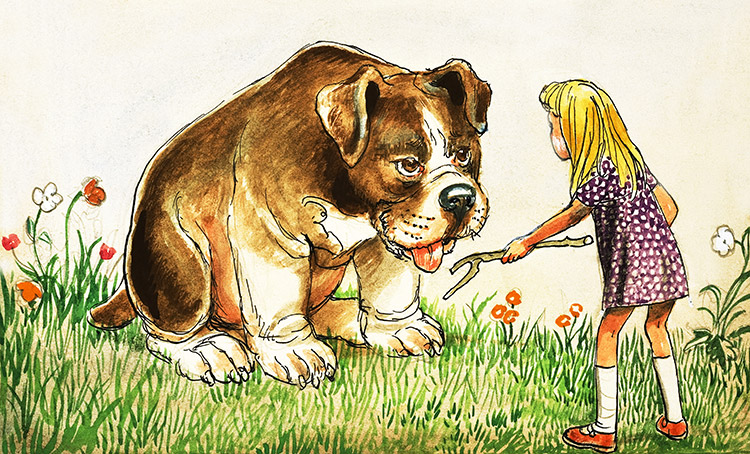 Little Alice and the Giant Puppy: Alice in Wonderland 27 (Original) by Alice in Wonderland (Mendoza) at The Illustration Art Gallery