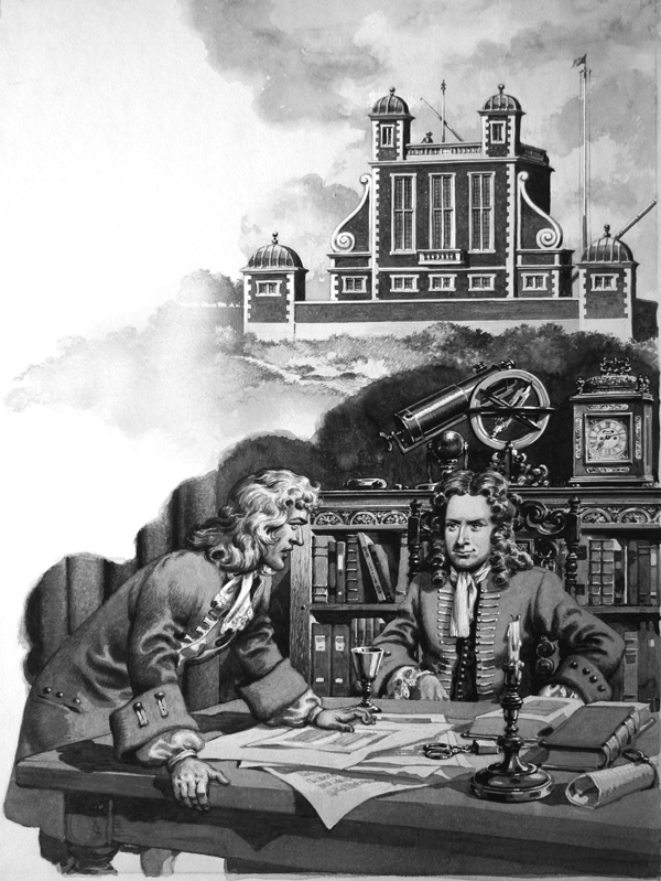 Edmond Halley and Isaac Newton (Original) by British History (Pat Nicolle) at The Illustration Art Gallery