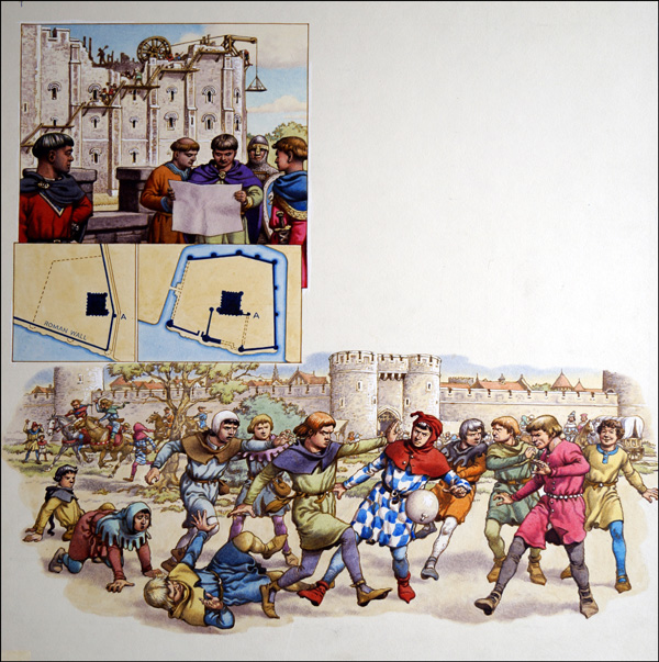 Football and the Tower of London (Original) by British History (Pat Nicolle) at The Illustration Art Gallery