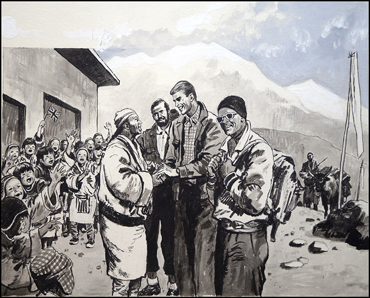 Sir Edmund Hillary returning to the Himalayas (Original) by Alexander Oliphant Art at The Illustration Art Gallery