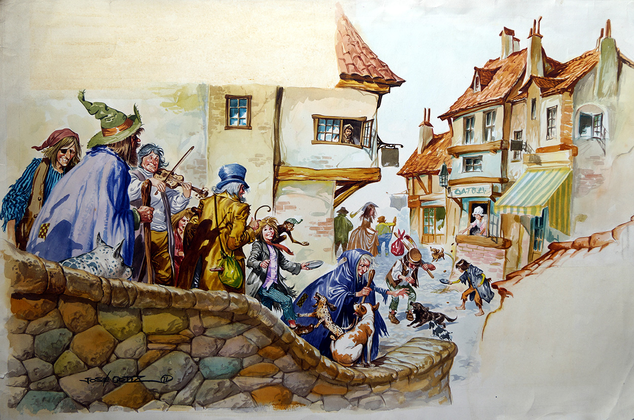 Procession Through the Village (Original) (Signed) art by Jose Ortiz Art at The Illustration Art Gallery