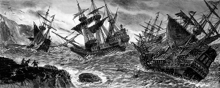Wrecks of the Spanish Armada (Original) by Ken Petts Art at The Illustration Art Gallery