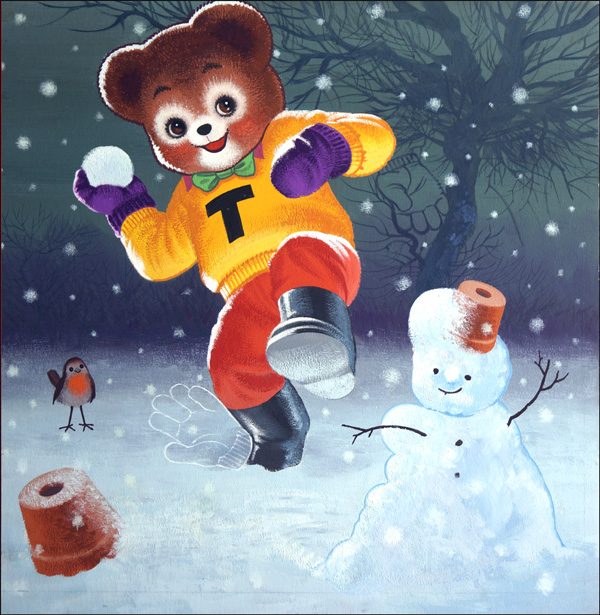 Teddy Bear and the Snowman (Original) by Teddy Bear (William Francis Phillipps) at The Illustration Art Gallery
