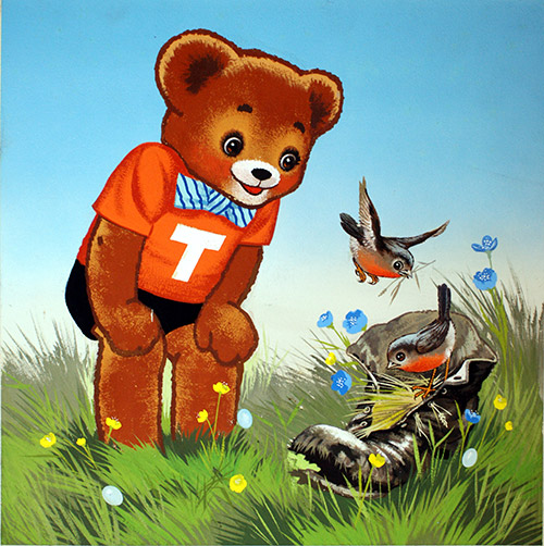 Teddy Bear: Robins Nest (Original) by Teddy Bear (William Francis Phillipps) at The Illustration Art Gallery
