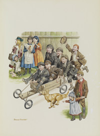 Children at Play with Cart (Original) (Signed)