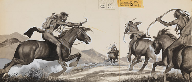 Cowboy and Indians: Indian Braves Chasing a Cowboy (Original) by The Winning of the West (Ron Embleton) at The Illustration Art Gallery