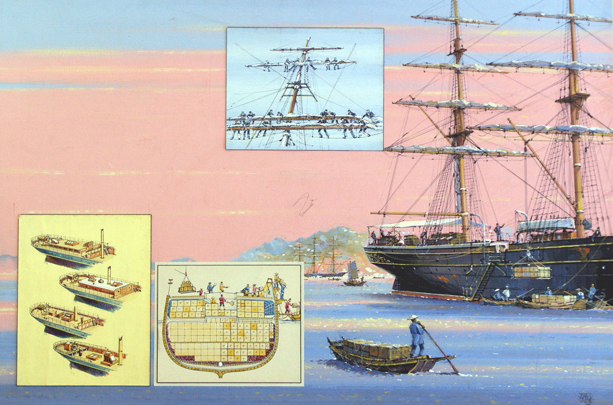 The Cutty Sark and the Tea Clippers (Original) (Signed) art by John S Smith Art at The Illustration Art Gallery