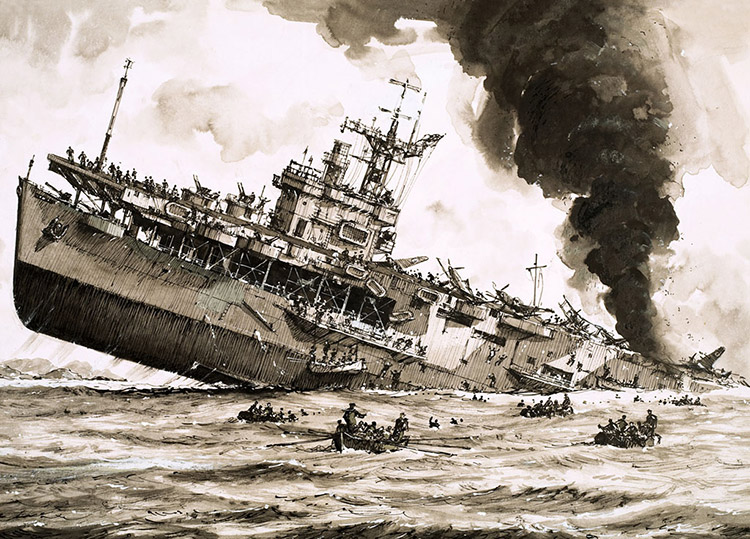 The Sinking of HMS Dasher (Original) by John S Smith Art at The Illustration Art Gallery